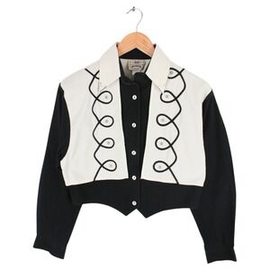 Vintage 1849 Ranchwear Western Cropped Shirt Black White Rhinestone Size Small